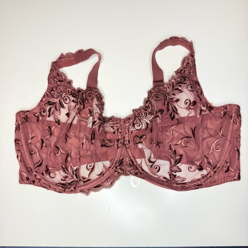 Soma Lace Embroidered Unlined Bra - Dusty Rose Size 40 DDD GUC